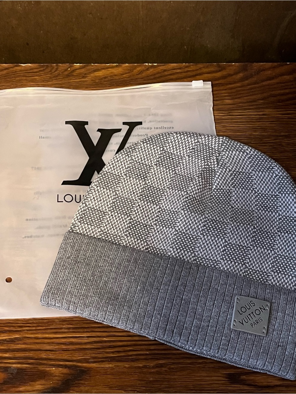 Louis Vuitton Grey Knit Beanie with Logo Tag